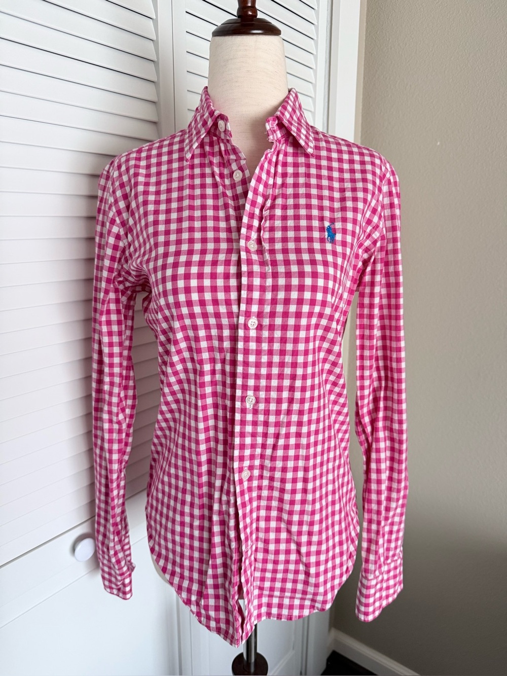 Ralph Lauren Women’s Pink Gingham Button-Down Shirt size 4 EUC